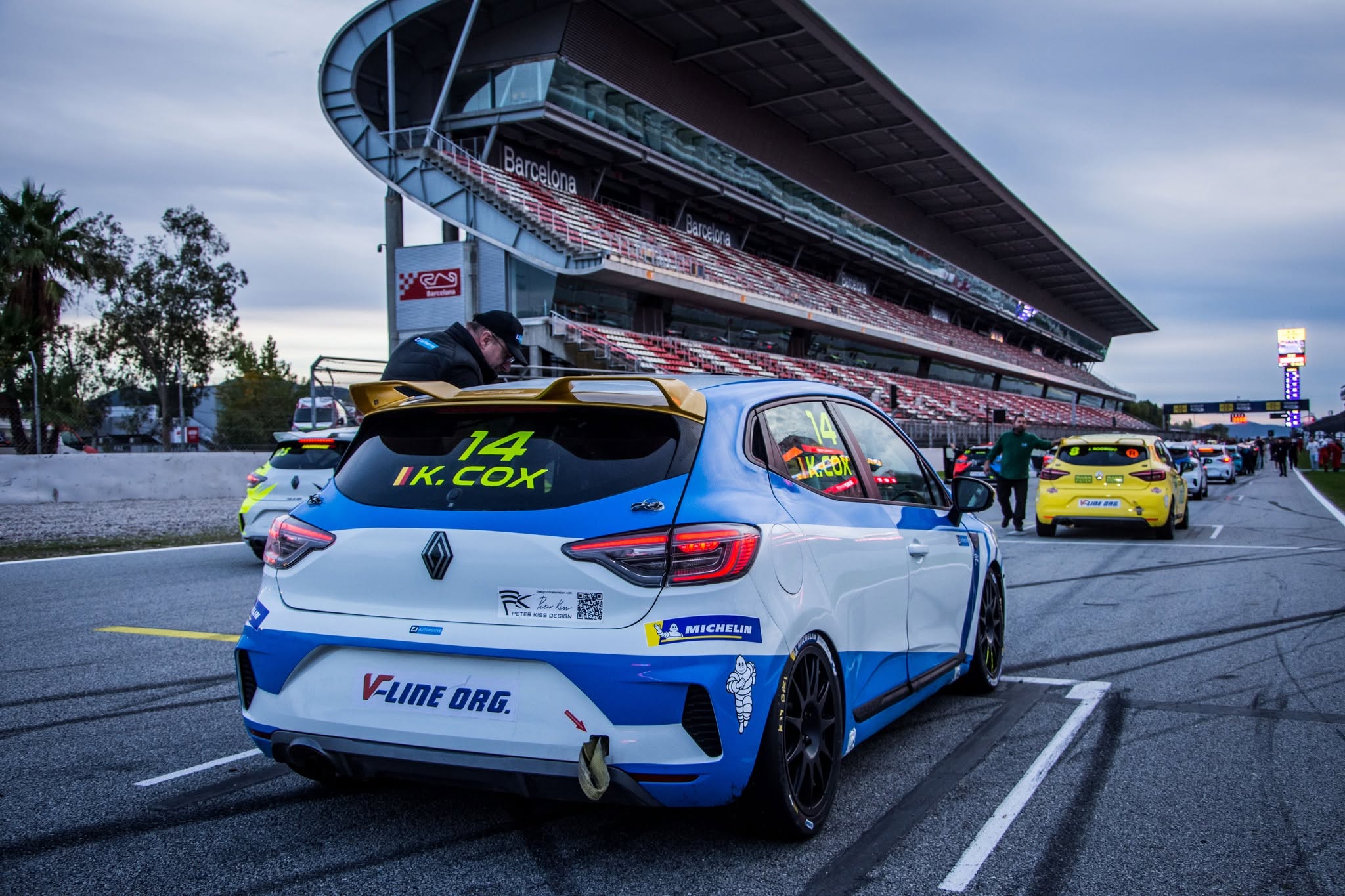 EJ Automotive Renault Clio Cup car, driver K. Cox, at Circuit de Barcelona-Catalunya